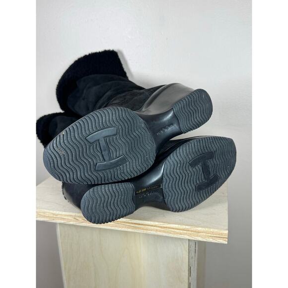 Hogan Suede Wedge Black Boots 37.5 Designer Leather Sherpa Lined Ski Snow Luxury - Picture 9 of 11